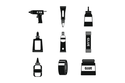 Glue stick adhesive icons set, simple style