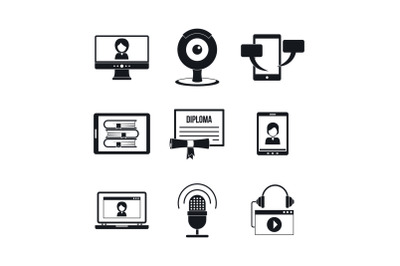 Webinar training online icons set, simple style