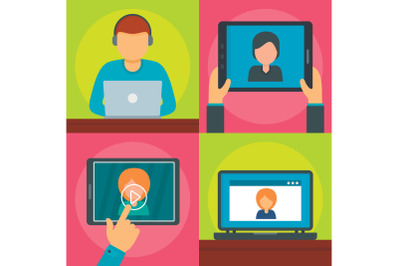 Webinar online banner concept set, flat style