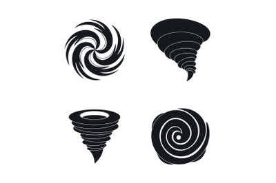 Hurricane storm damage icons set, simple style