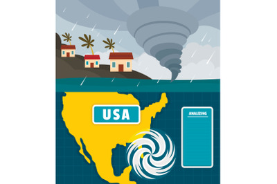 Hurricane storm banner concept set, flat style