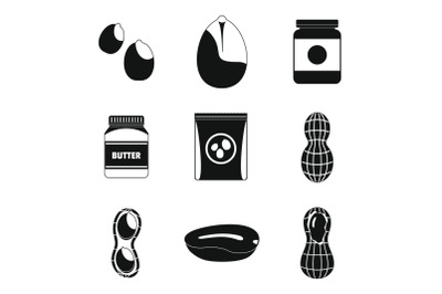 Peanut nuts butter jar icons set, simple style