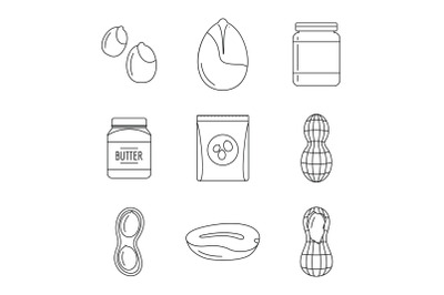 Peanut nuts butter jar icons set, outline style
