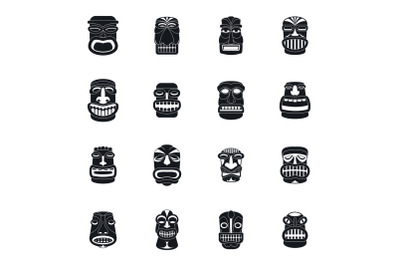 Tiki idol aztec hawaii icons set, simple style