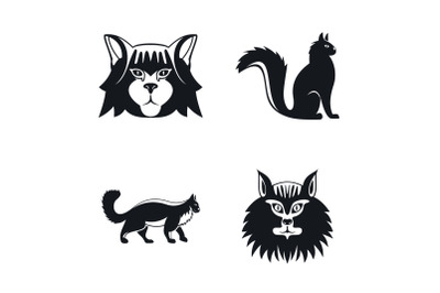 Maine coon cat profile icons set, simple style