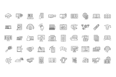 E-learning training icons set, outline style