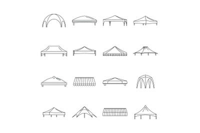 Canopy shed overhang icons set, outline style