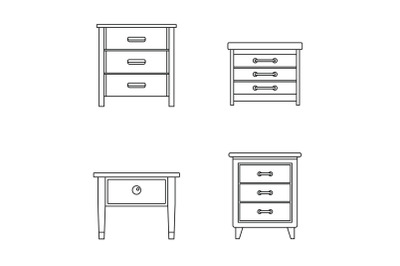 Nightstand bedside icons set outline style