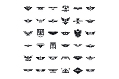 Airforce army badge logo icons set, simple style