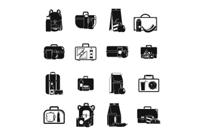 Lunchbox food icons set, simple style