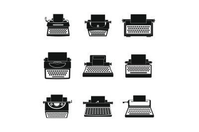 Typewriter machine keys icons set, simple style