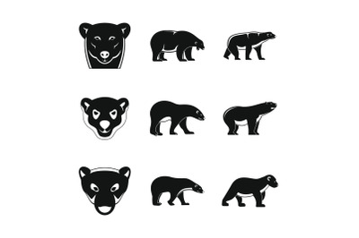 Polar bear baby white icons set, simple style