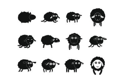 Sheep cute lamb farm iicons set, simple style