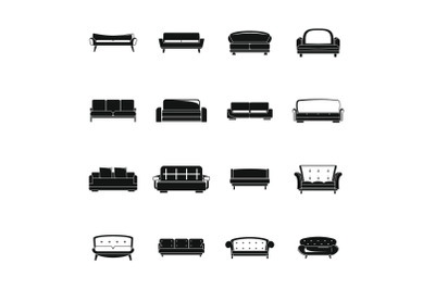 Sofa chair room couch icons set, simple style