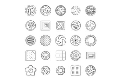 Cookies biscuit icons set, outline style