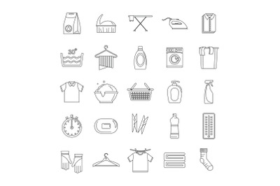 Laundry service icons set, outline style