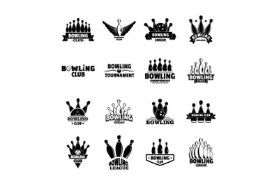 Bowling kegling game logo set, simple style