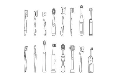 Toothbrush dental icons set, outline style