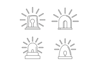 Flasher siren icons set, outline style