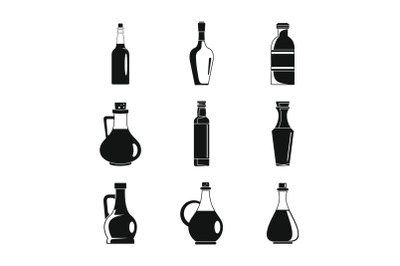 Vinegar bottle icons set, simple style