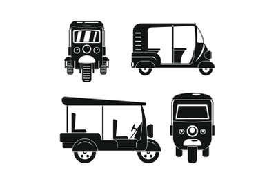 Tuk rickshaw Thailand icons set, simple style