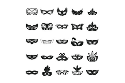 Carnival mask venetian icons set, simple style