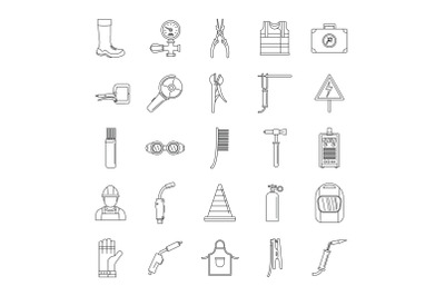Welder equipment icons set, outline style