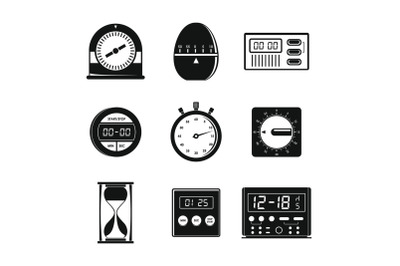 Kitchen timer icons set, simple style