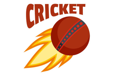 Red fire ball cricket logo, flat style