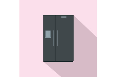 Black fridge icon, flat style