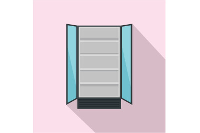 Open commercial fridge icon, flat style