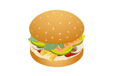 King of burger icon, isometric style