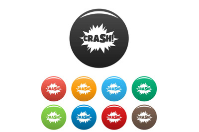 Comic boom crash icons set color vector