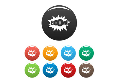Comic boom big icons set color vector