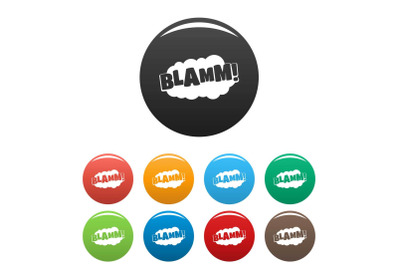Comic boom blamm icons set color vector