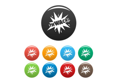 Comic boom thwack icons set color vector
