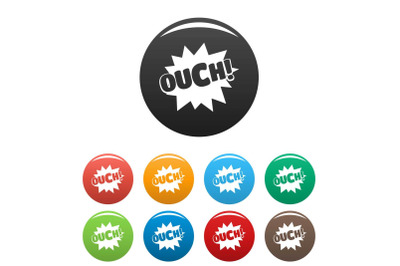 Comic boom ouch icons set color vector