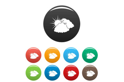 Dark cloudy sun icons set color vector
