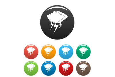 Cloud thunder flash icons set color vector