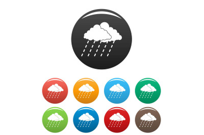 Cloud rain storm icons set color vector
