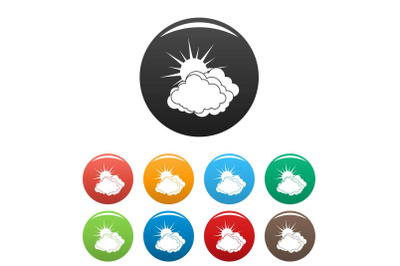 Blue cloudy sun icons set color vector