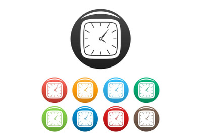 Clock wall icons set color vector