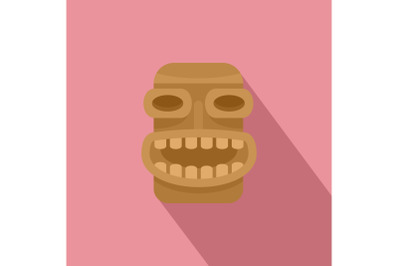 Tiki wood icon, flat style