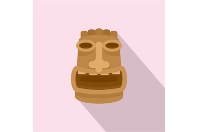Tiki wood idol icon, flat style