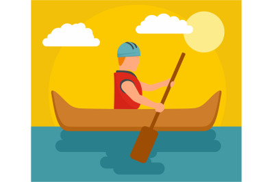 One man rafting background, flat style