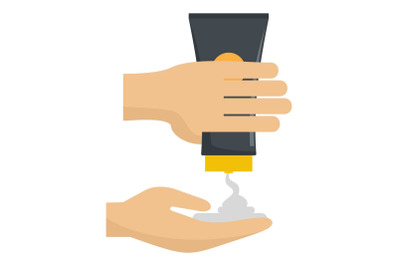 Sun cream in hand icon, flat style