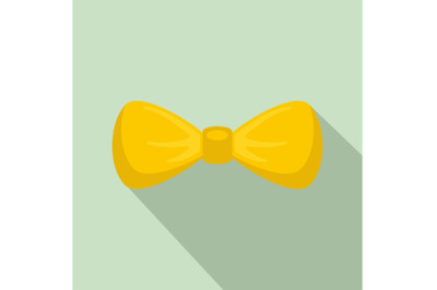Fashion yellow bow tie icon, flat style