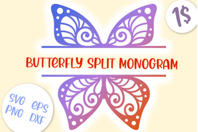 Butterfly Split Monogram SVG cut file