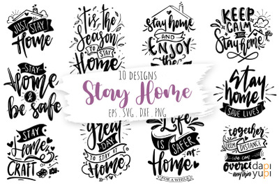 Stay Home Lettering Quotes Bundle