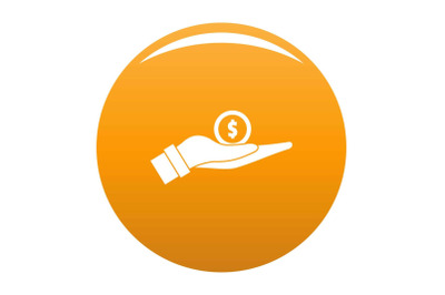 Coin in hand icon vector orange